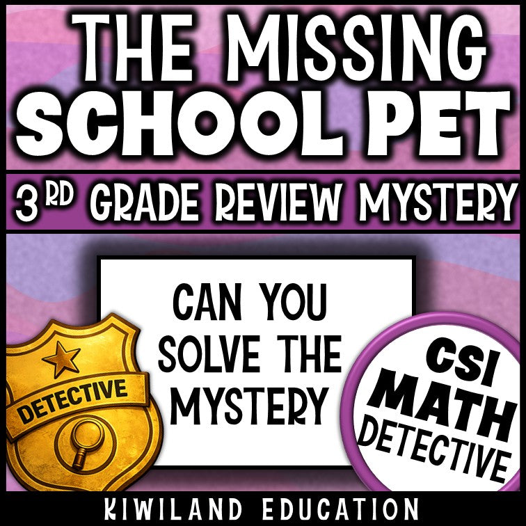 3rd grade math review mystery for math centers, early finishers, sub plans and homework