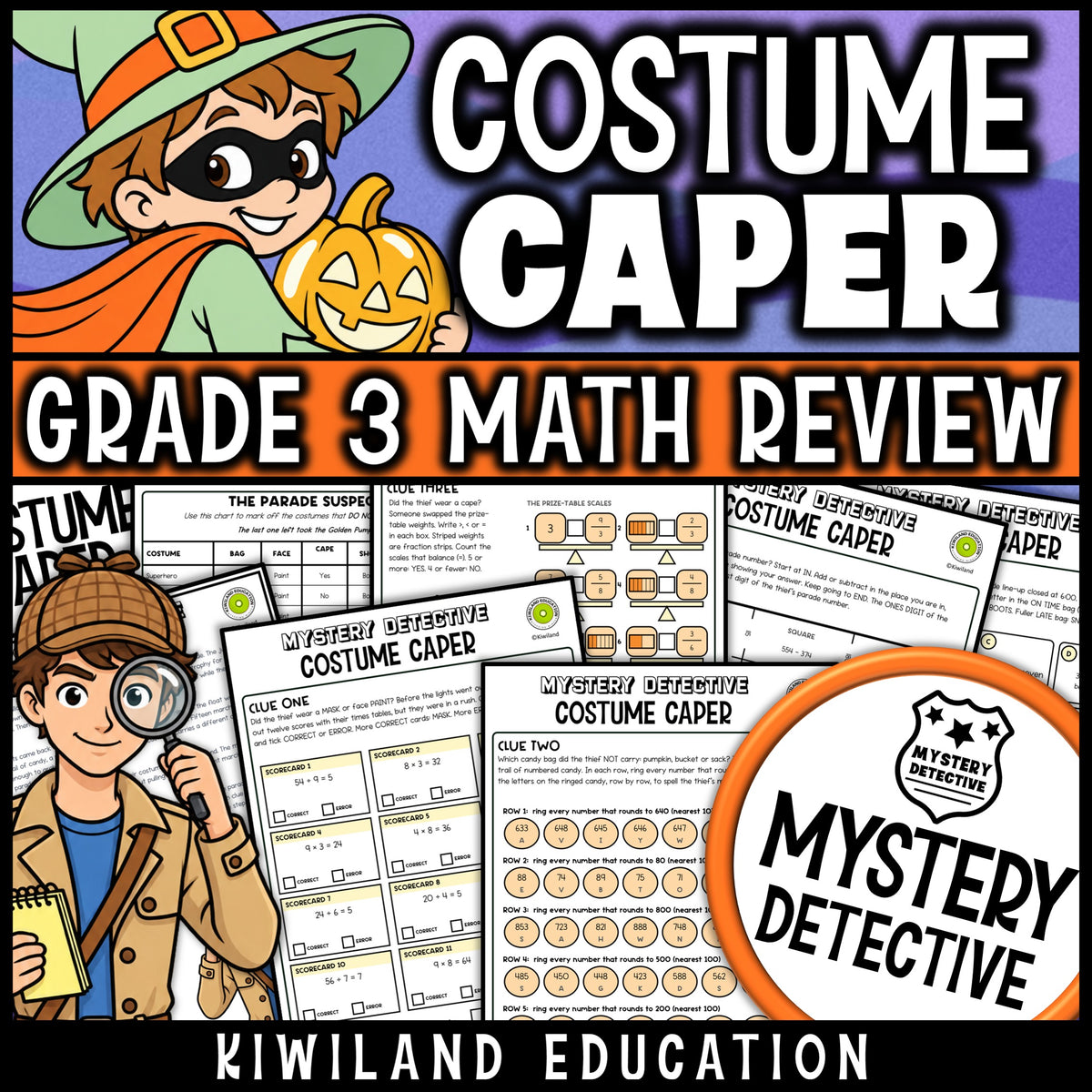 3rd grade math spiral review Halloween math activities CSI mystery detective