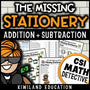 CSI Math Mystery cover image for 2nd 3rd 4th grade, showing detective elements, magnifying glass, and math symbols for 3-digit addition, multiplication, and division facts practice.