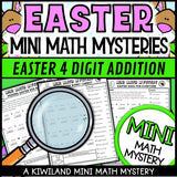 Easter themed 4-digit addition practice worksheet, no-prep Math Mystery morning work for grades 3-5