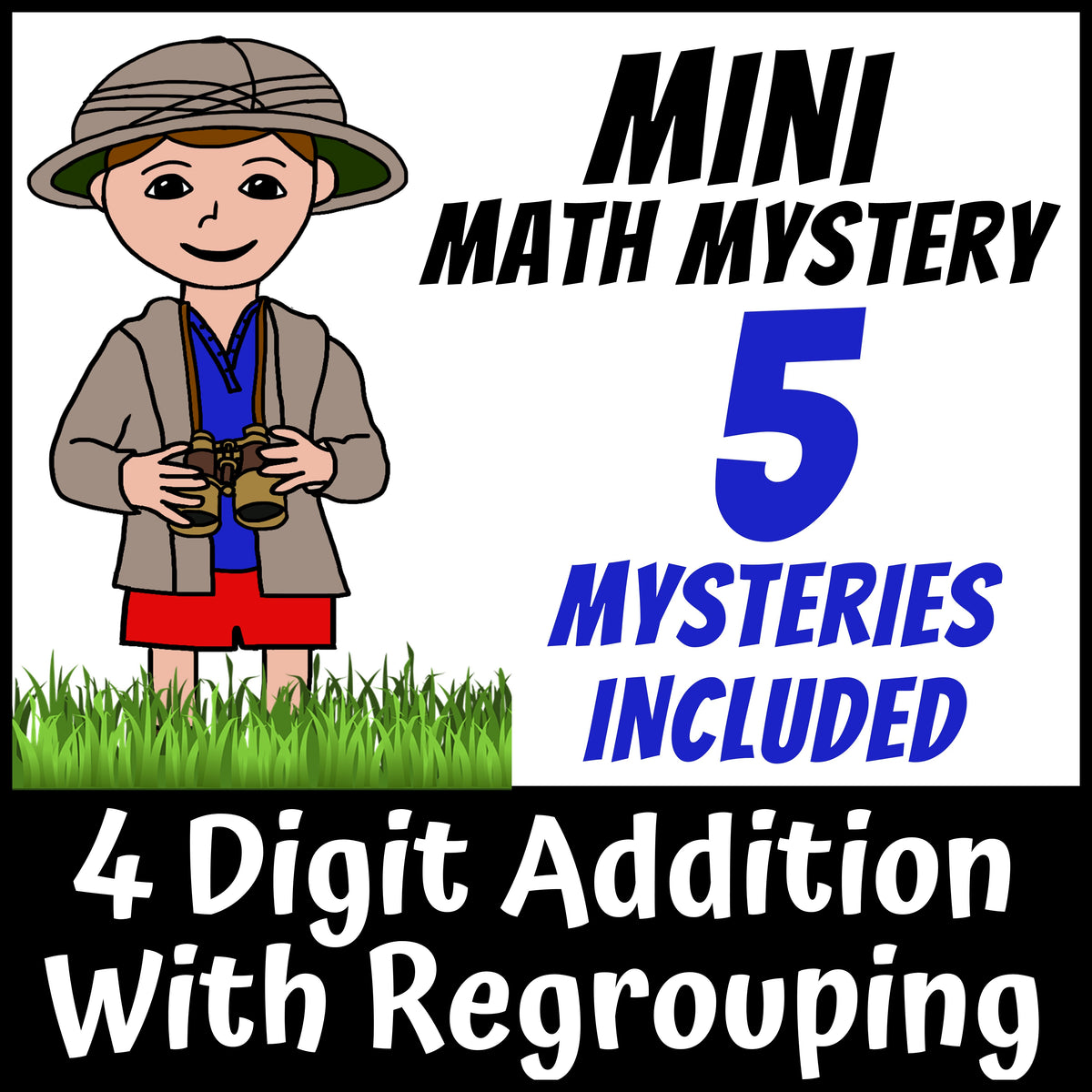 4-digit addition with regrouping Safari Zoo Math Mystery for 3rd, 4th and 5th grade - no-prep printable detective worksheets