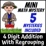 4-digit addition with regrouping Safari Zoo Math Mystery for 3rd, 4th and 5th grade - no-prep printable detective worksheets