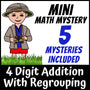 4-digit addition with regrouping Safari Zoo Math Mystery for 3rd, 4th and 5th grade - no-prep printable detective worksheets