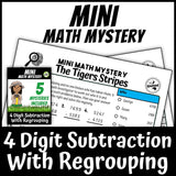 Zoo safari 4-digit subtraction math mystery worksheet sample pages