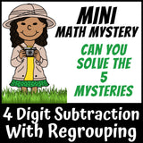 Can you solve the 5 zoo mysteries - 4-digit subtraction with regrouping worksheets