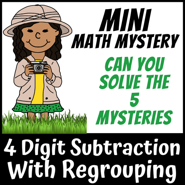 Can you solve the 5 zoo mysteries - 4-digit subtraction with regrouping worksheets