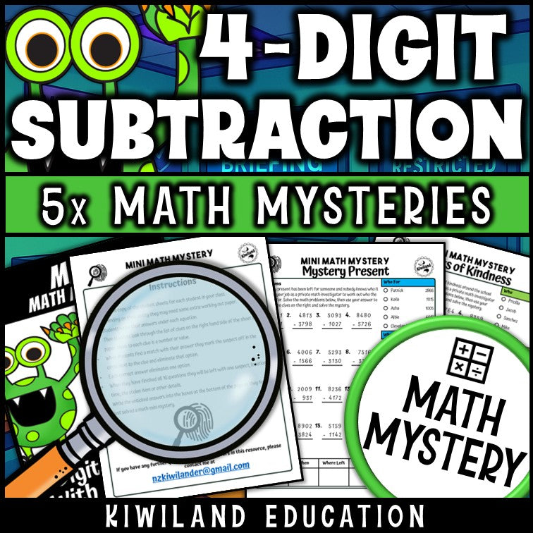Fun subtraction math mystery activity for elementary students