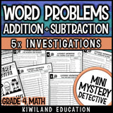 4th grade addition and subtraction word problems mystery detective worksheets