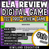 Jeopardy game board with ELA categories and point values for 4th grade review