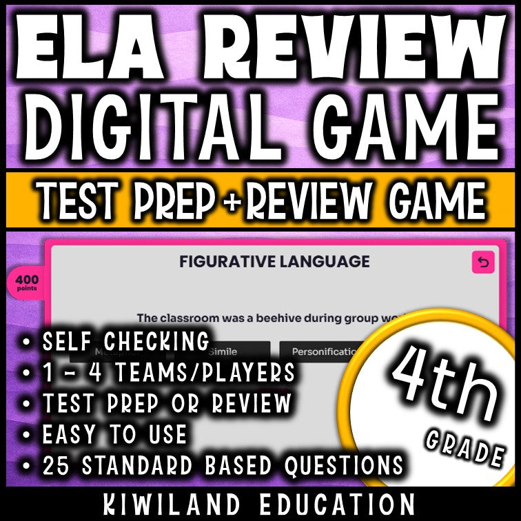 No-prep digital Jeopardy reading and language review game for grade 4