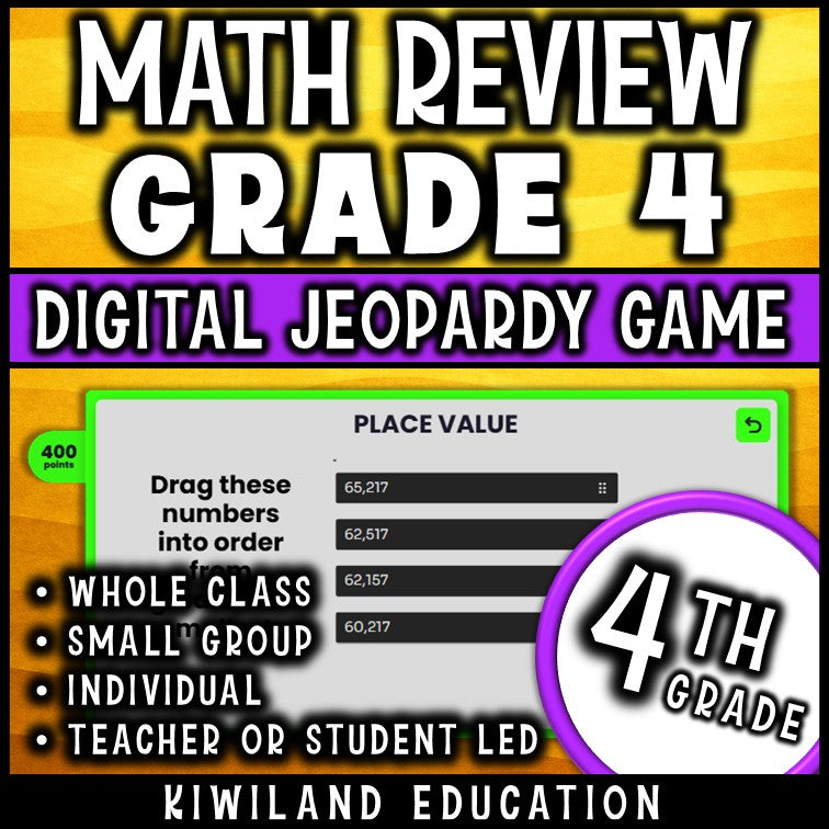 Whole-class 4th grade math test prep game show with built-in scoreboard