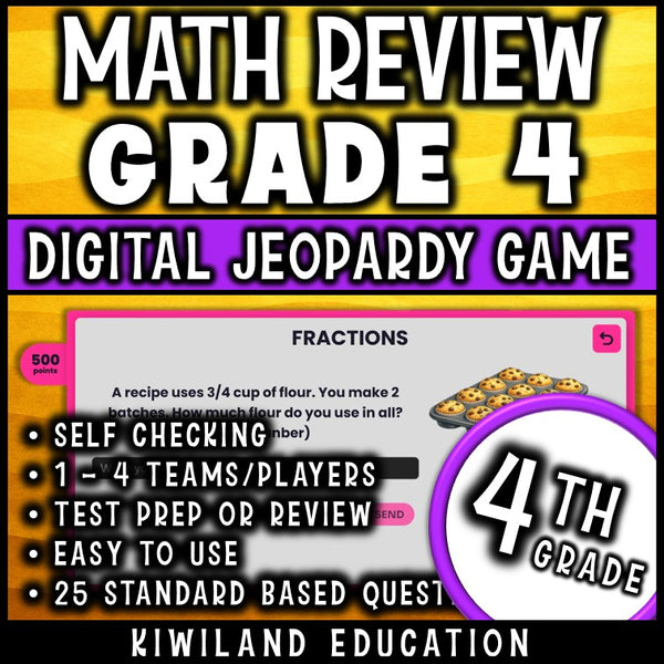 No-prep digital Jeopardy math review game for grade 4