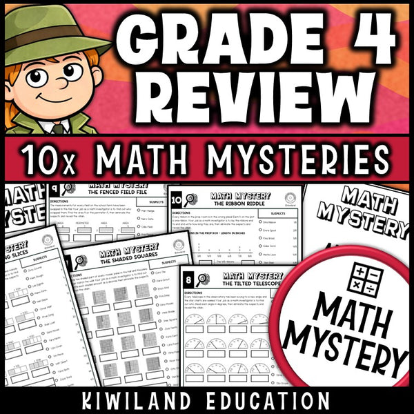 4th grade math spiral review, no prep detective worksheets for 4th and 5th grade
