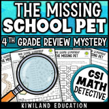 4th grade multi-digit multiplication and long division math detective worksheets with suspect chart