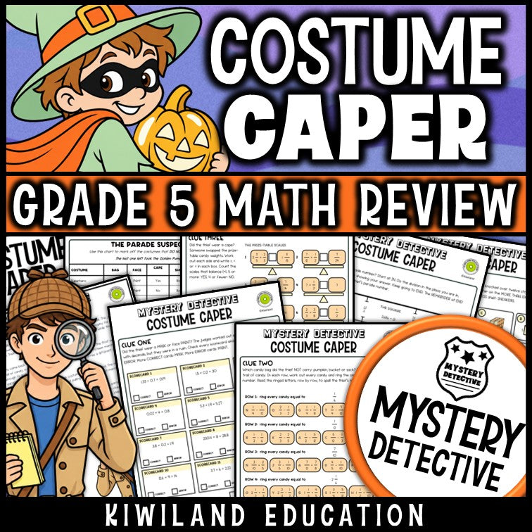 5th grade Halloween math activities CSI mystery detective worksheets