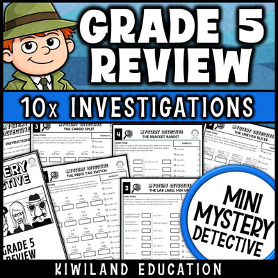 5th grade math review back-to-school mystery detective worksheets
