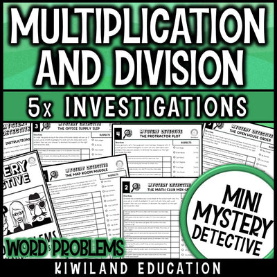 5th grade multiplication and division word problems mystery detective worksheets