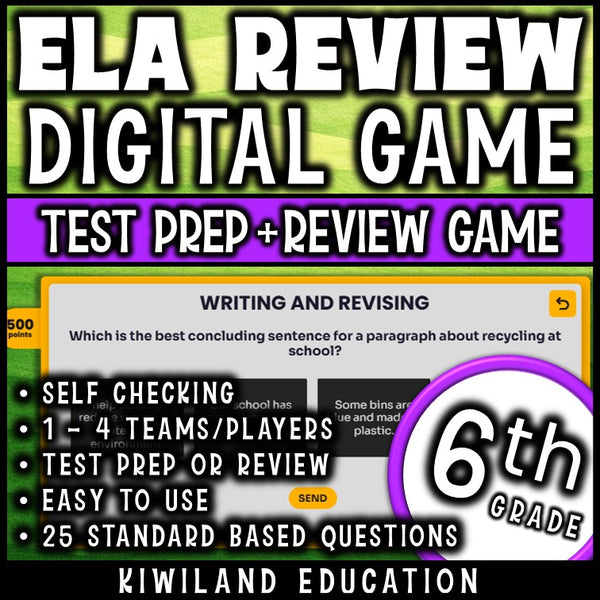 No-prep digital Jeopardy reading and language arts review game for grade 6