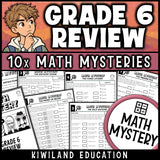 6th grade math mystery back to school review worksheets, printable detective pack