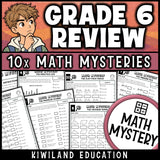 6th grade math review, no prep printable detective worksheets with answer keys