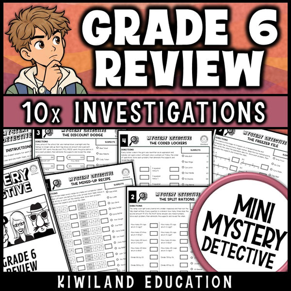 6th grade mystery detective back-to-school review worksheets
