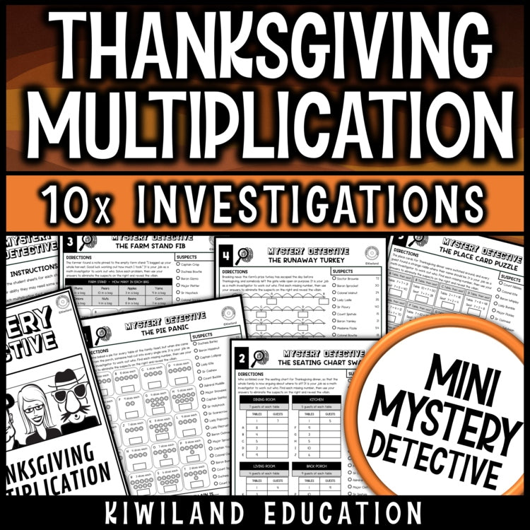 Thanksgiving multiplication facts worksheets for 3rd, 4th and 5th grade math, ten no prep cases