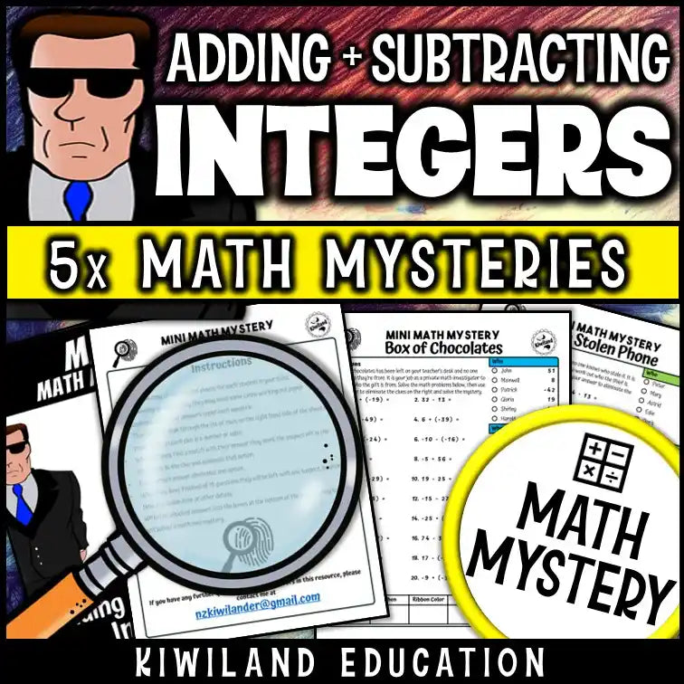 Classroom activity where students eliminate suspects by solving positive and negative number equations