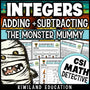 Printable CSI math mystery worksheet with adding and subtracting integers