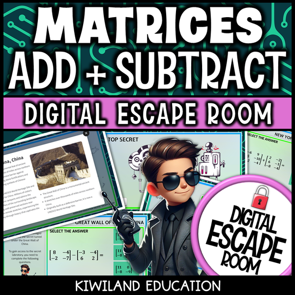 Interactive Algebra 2 matrix activity with clues and puzzles