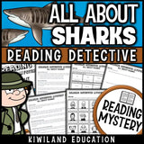 All About Sharks printable reading mystery with comprehension questions for grades 3–6