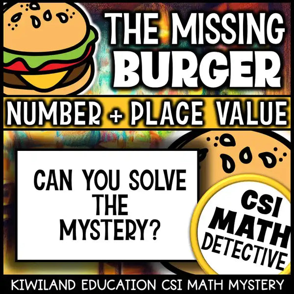 The Missing Burger math mystery cover showing 1st and 2nd grade skip counting practice
