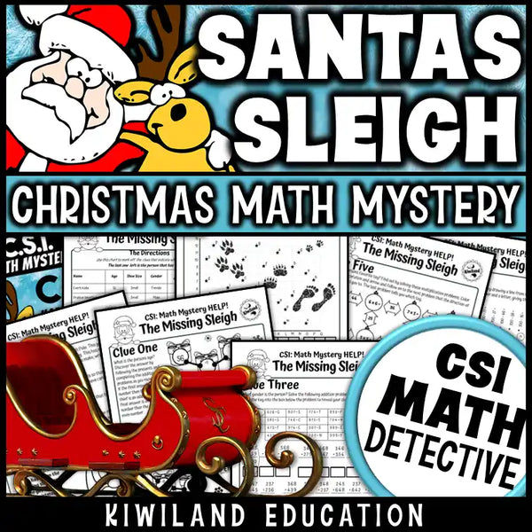 Printable PDF worksheet featuring a Christmas-themed math mystery