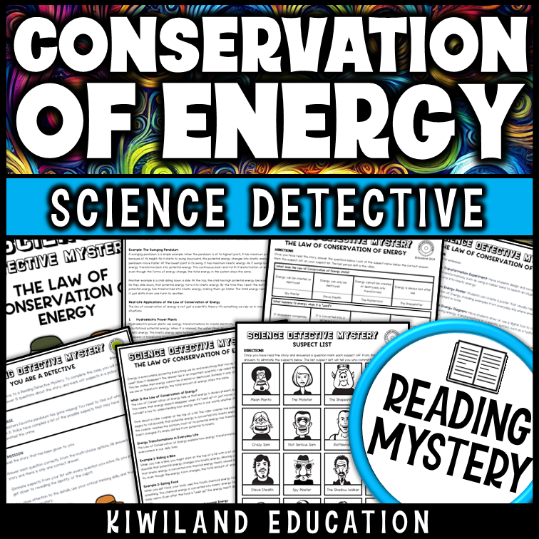 Printable science reading mystery on conservation of energy for middle school students