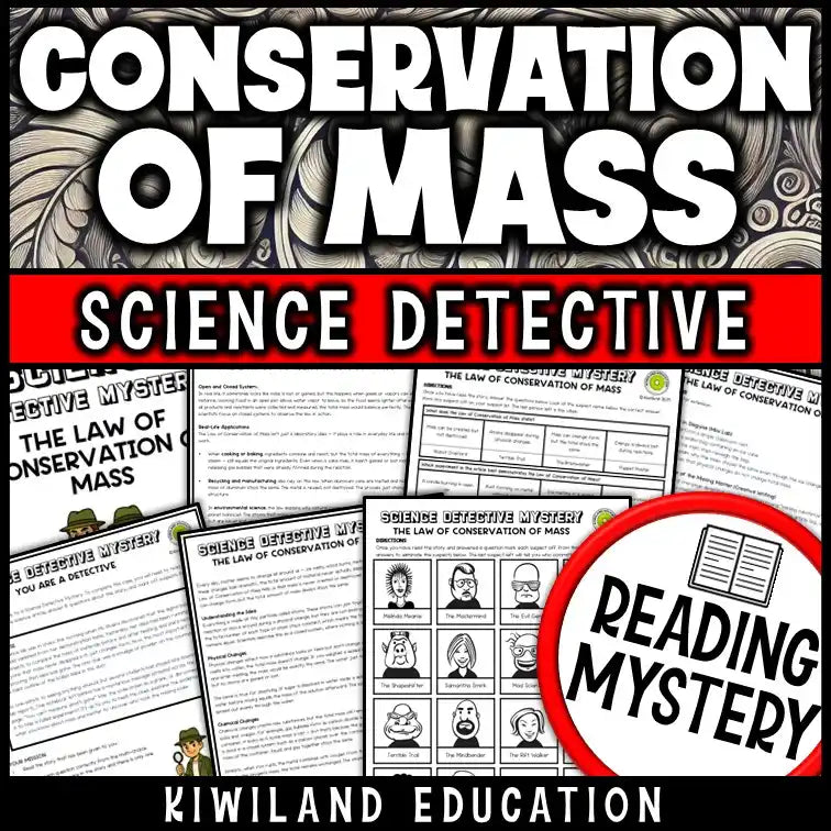 Students solving a conservation of mass science mystery reading passage with comprehension questions