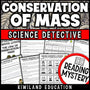 Students solving a conservation of mass science mystery reading passage with comprehension questions