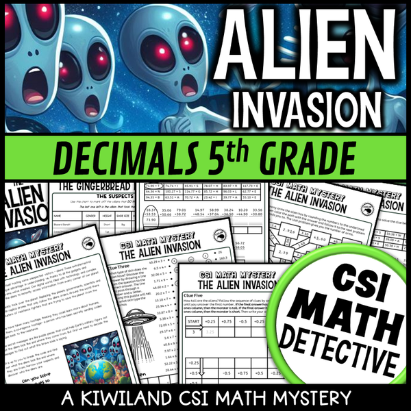 Decimals CSI math mystery with puzzles and suspect elimination