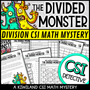 Student solving division puzzle in a CSI math mystery activity