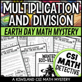 Earth Day multiplication and division CSI math mystery for grades 3–6