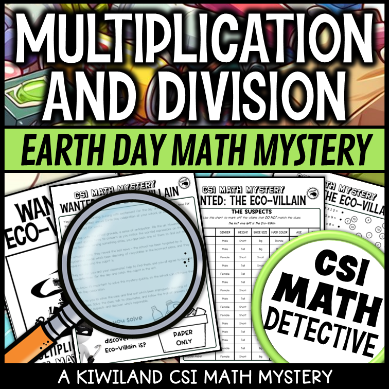 Printable spring math review with puzzles and suspect clues