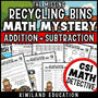 Earth Day math mystery worksheet set for 2nd and 3rd grade addition and subtraction review