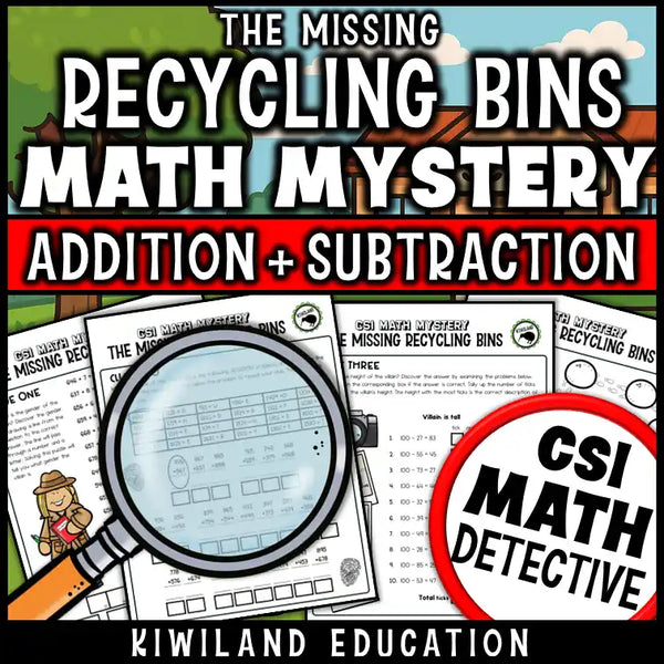 Spring-themed math worksheets for elementary students using detective clues