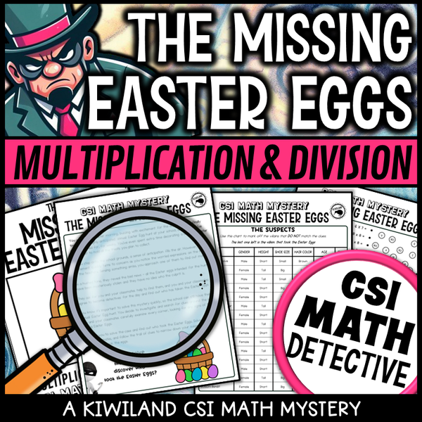 Printable math review activity for March and April with suspect puzzles