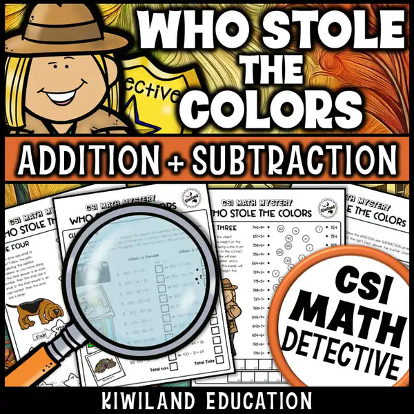 CSI Math Mystery with 3-digit addition and subtraction for grades 2–4