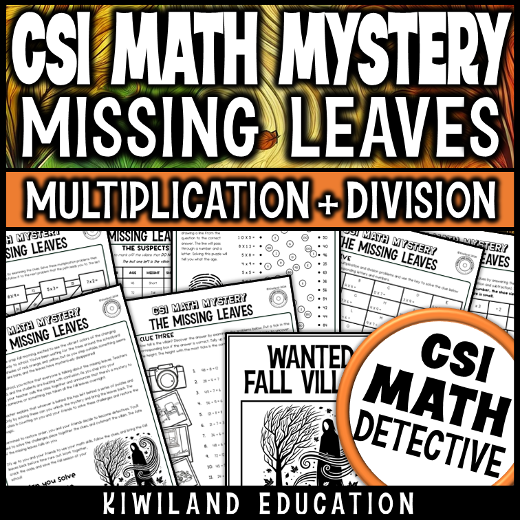 Fall multiplication and division mystery worksheet for grades 3–6