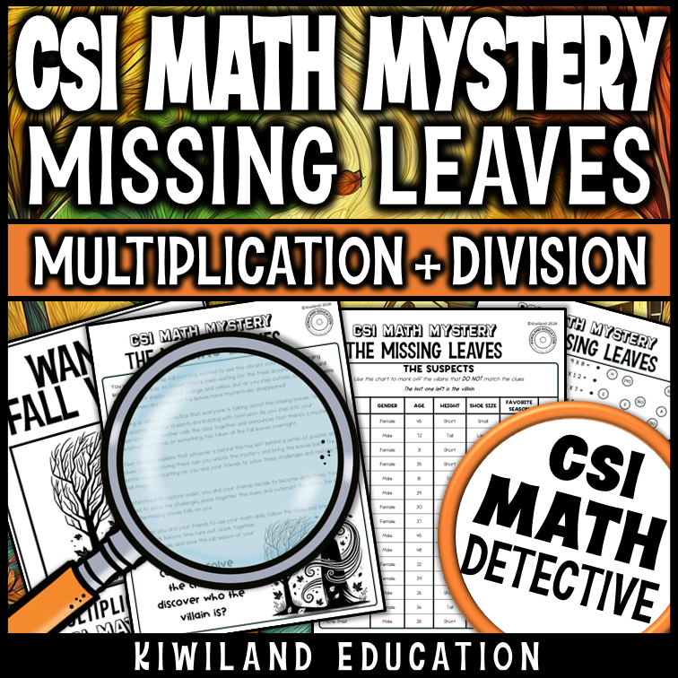 Printable CSI math activity with suspect elimination and puzzles