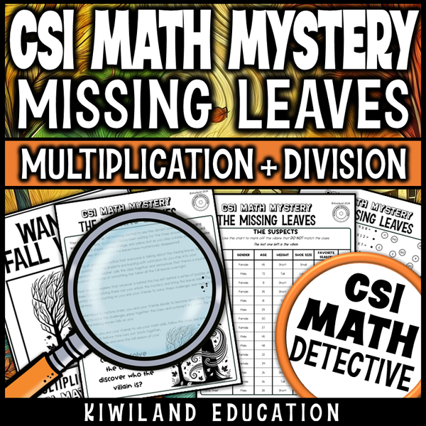 Printable CSI math activity with suspect elimination and puzzles