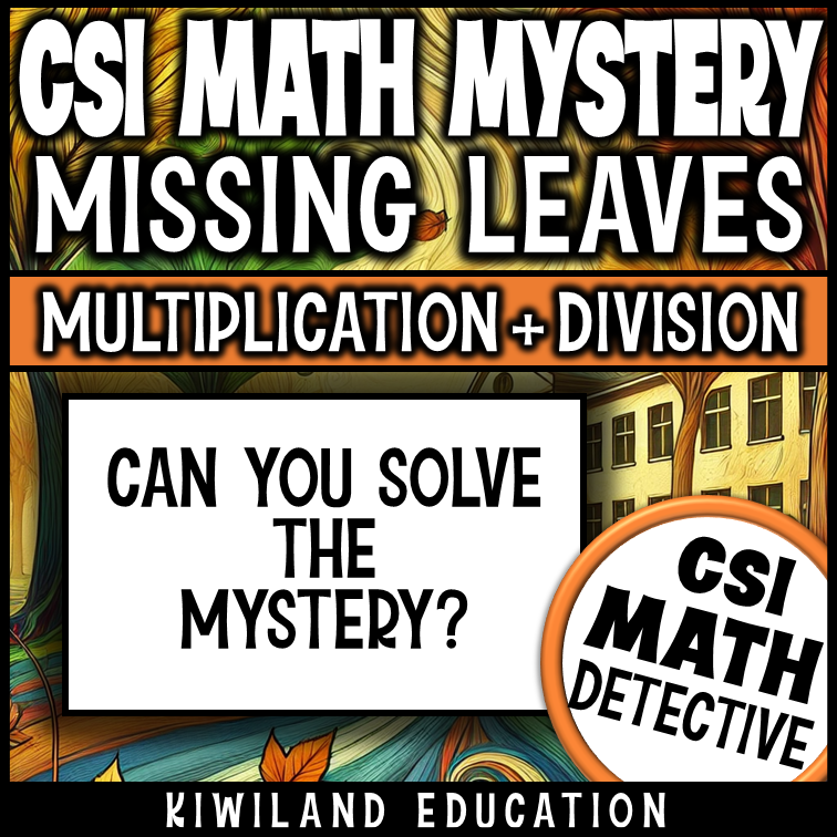 Detective-themed fall math mystery with multiplication and division fluency