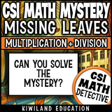 Detective-themed fall math mystery with multiplication and division fluency