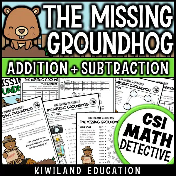 Printable Groundhog Day math mystery activity for 2nd to 4th grade students