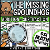 Subtraction and addition math puzzle worksheet for February classroom use